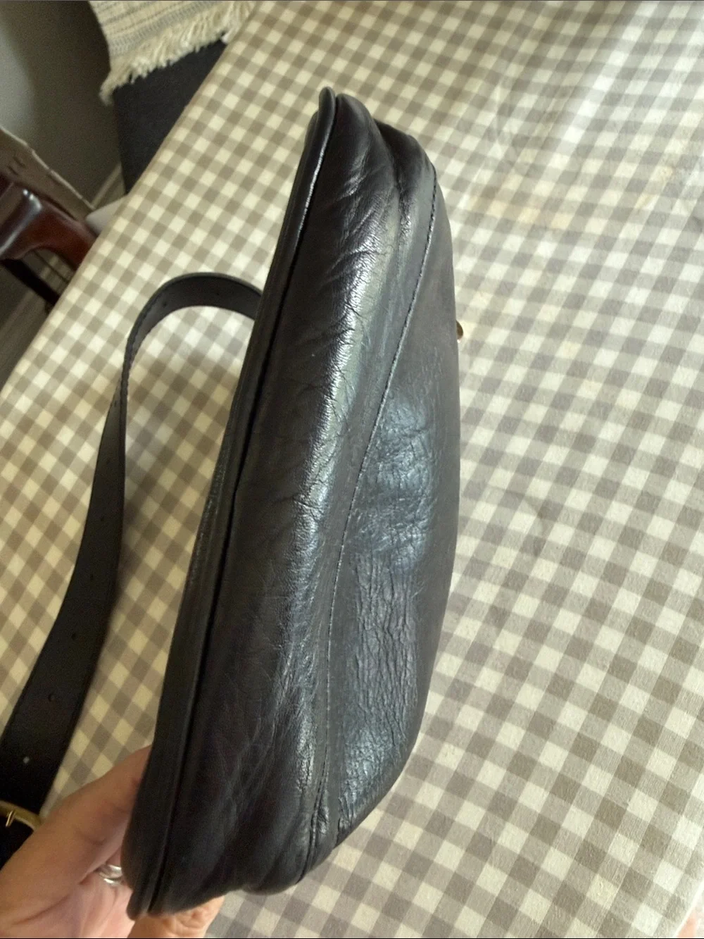 Clare V Black Leather Crossbody with Gold Charm